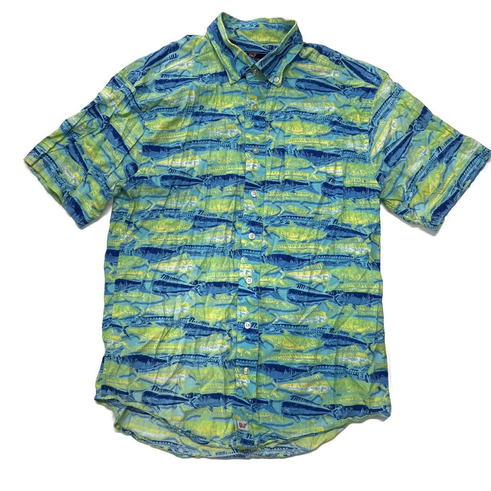 Vineyard Vines Hawaiian Short Sleeve Classic Fit Murray Button Shirt Mens Medium